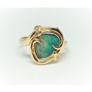 14k Yellow Gold Natural Boulder Opal Ring
